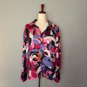 Fate Silk Geometric Print Button Down Blouse size M